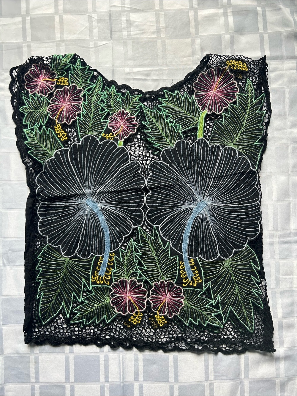 Black Floral Embroidered Lace Capped Sleeve Top - Picture 12 of 16